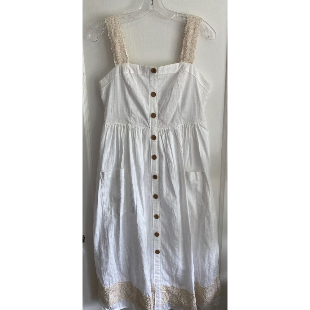 NWT Haute Hippie Women's Size 4 Midi White Sundress w Lace Hem Straps